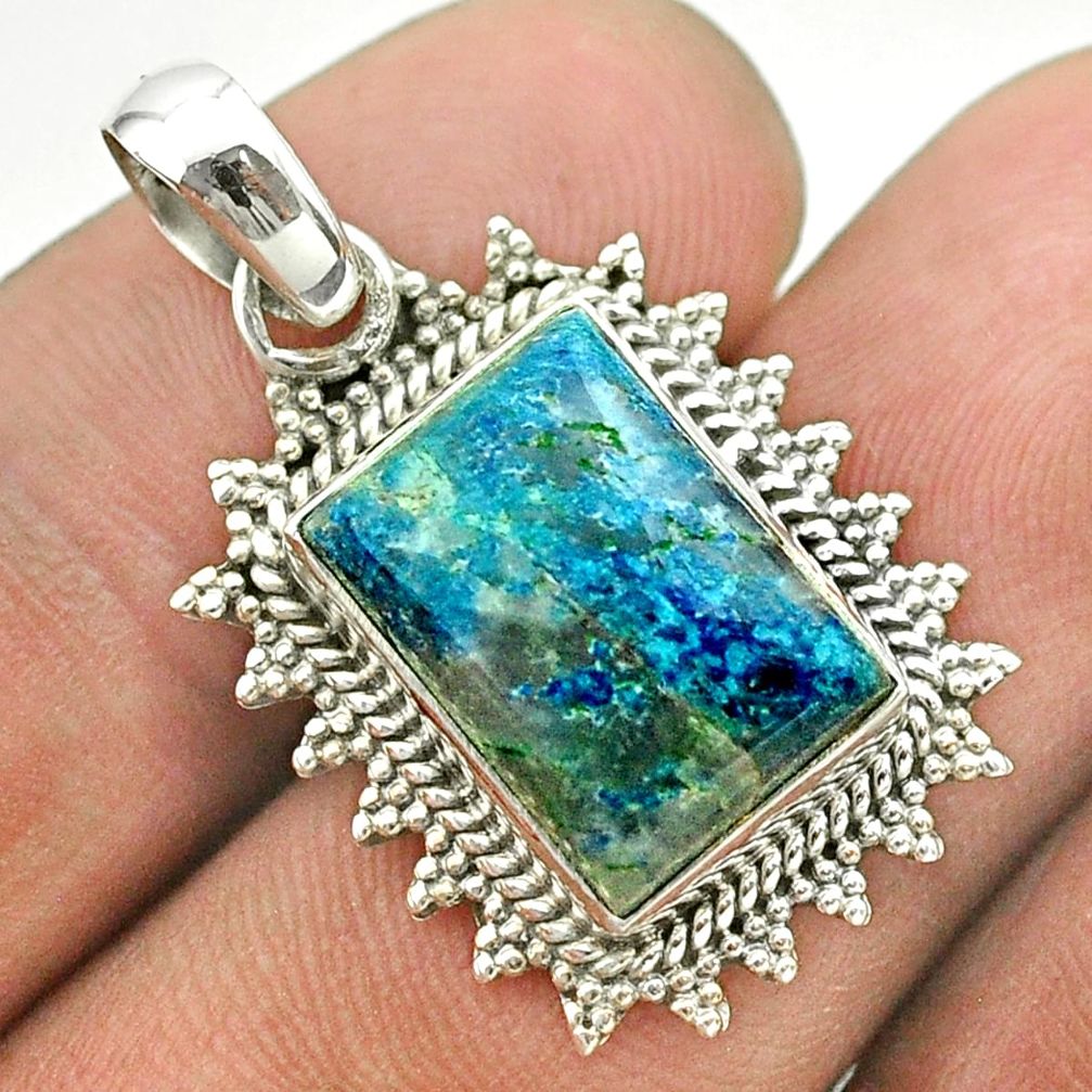 6.31cts natural blue shattuckite 925 sterling silver pendant jewelry t53148