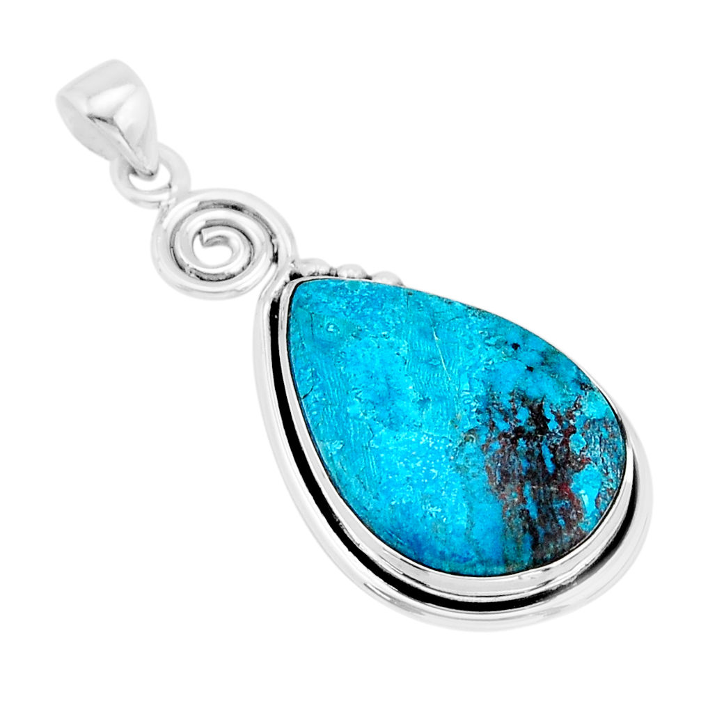 20.98cts natural blue shattuckite 925 sterling silver pendant jewelry y66577