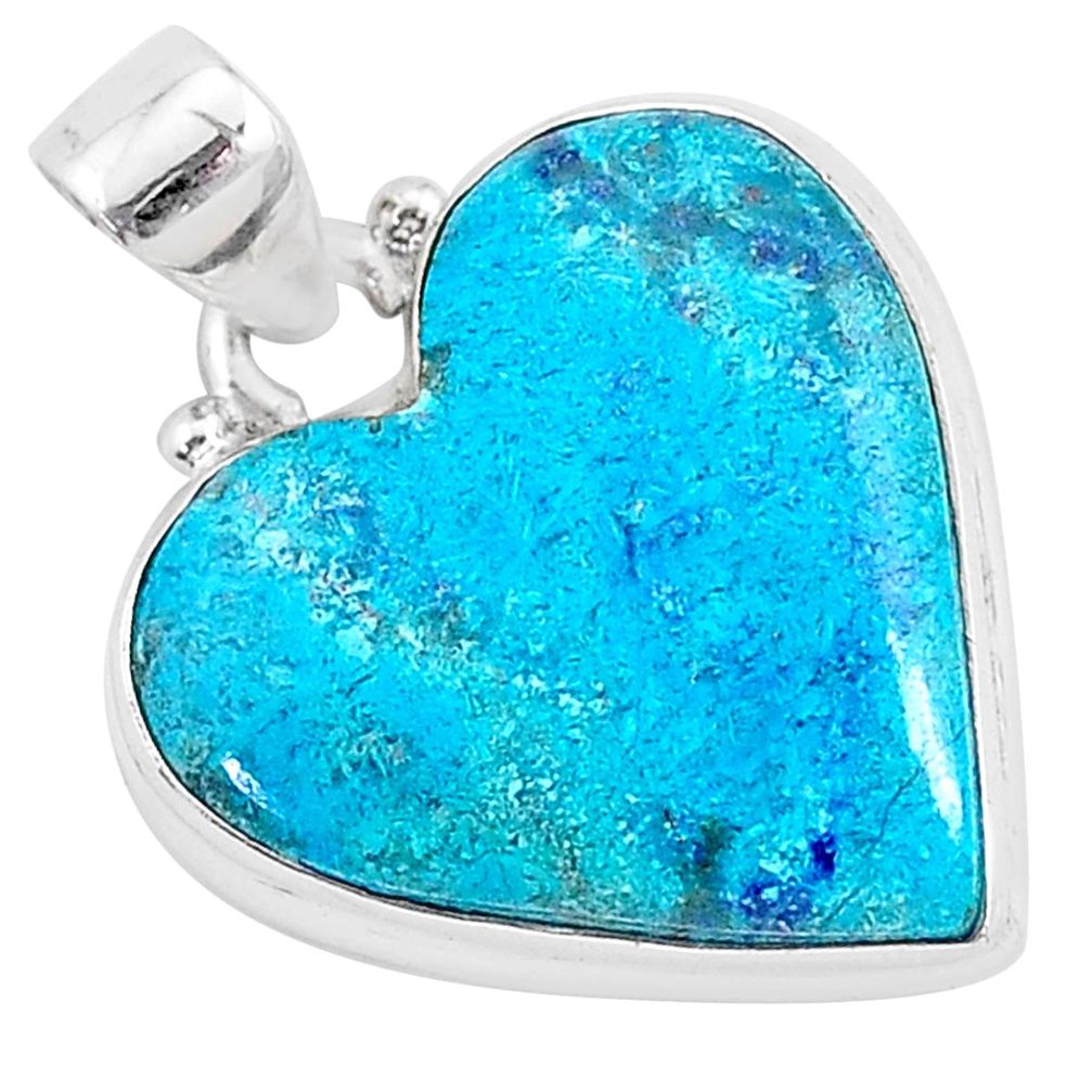 13.67cts natural blue shattuckite heart shape sterling silver pendant r95004