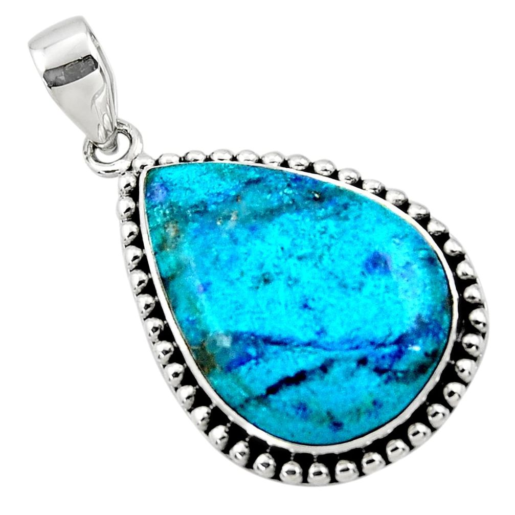 18.46cts natural blue shattuckite pear 925 sterling silver pendant r50465