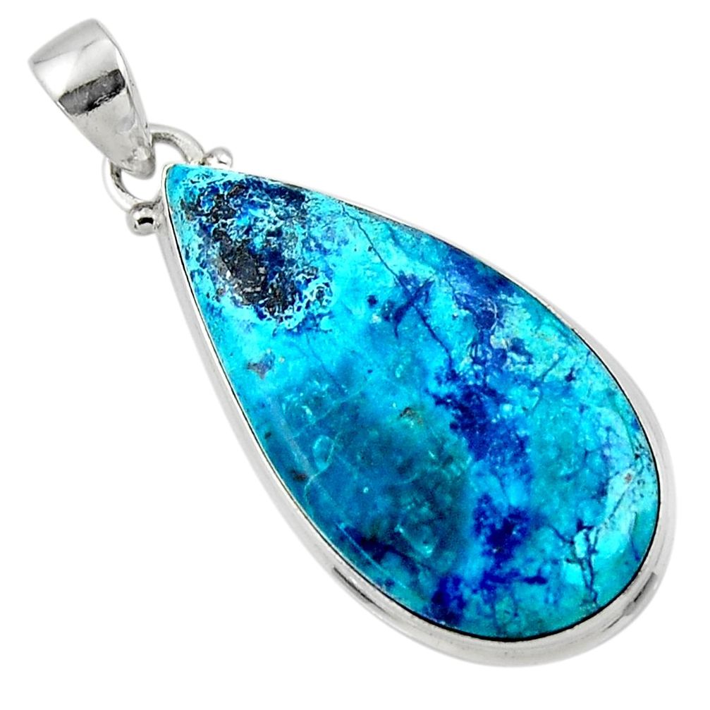 18.15cts natural blue shattuckite pear 925 sterling silver pendant r50537