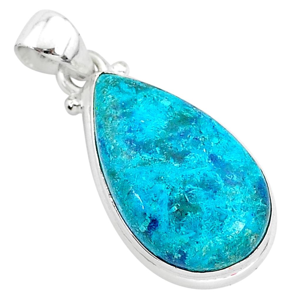 12.58cts natural blue shattuckite pear 925 sterling silver pendant r94936