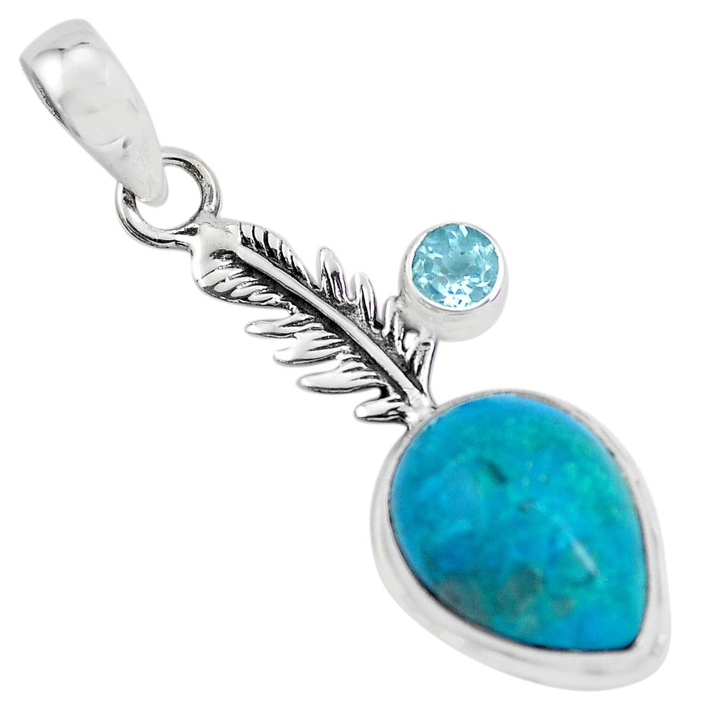  blue shattuckite topaz 925 silver feather charm pendant p55396