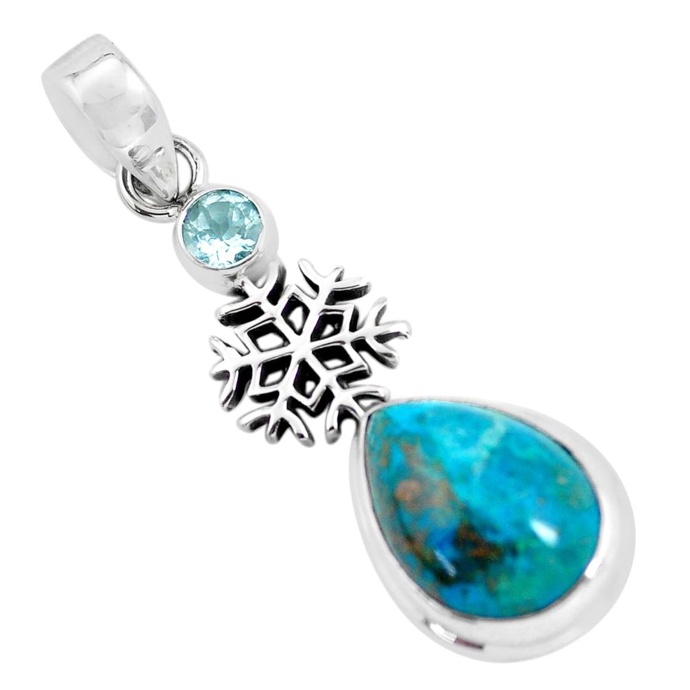 10.60cts natural blue shattuckite topaz 925 silver snowflake pendant p55326