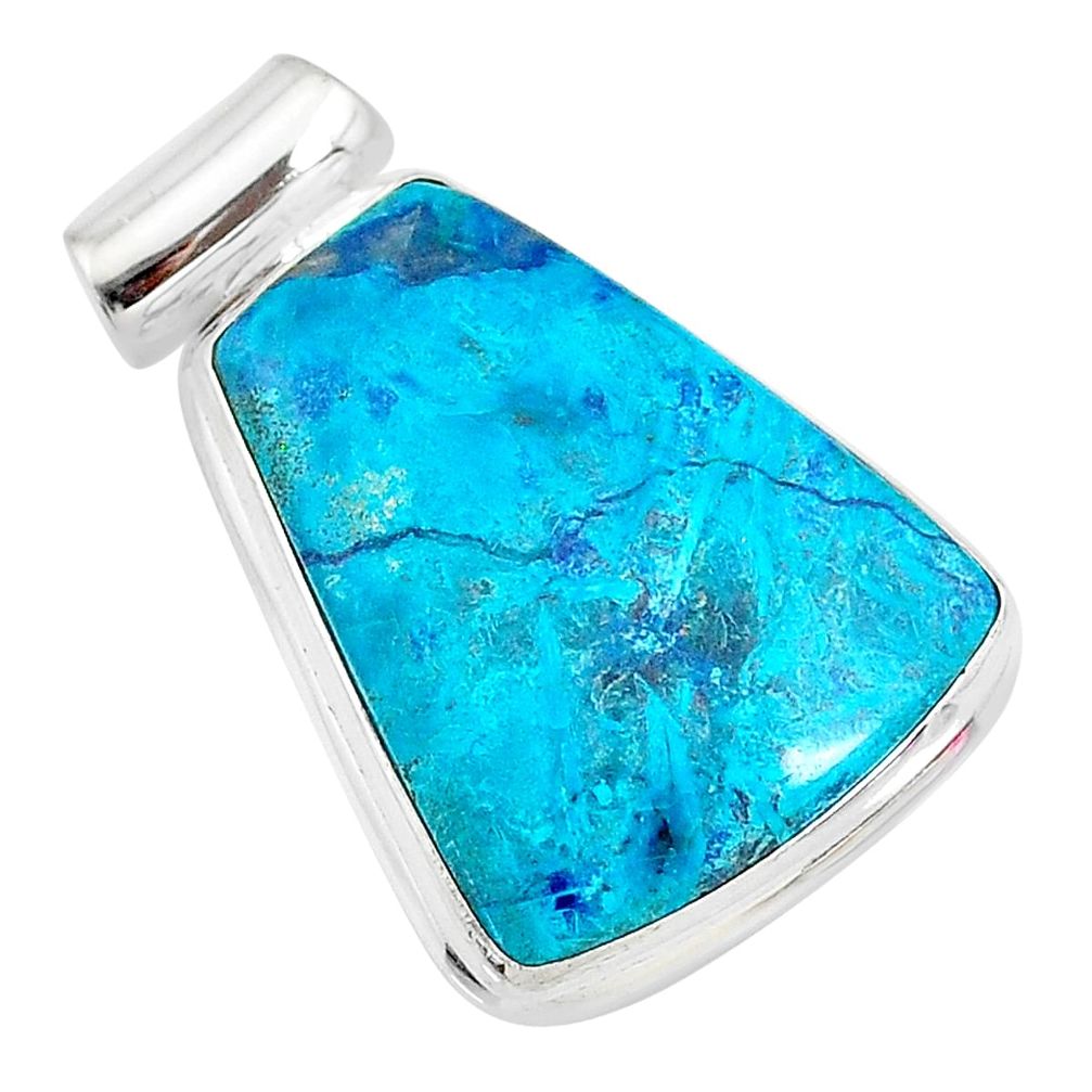 17.57cts natural blue shattukite 925 sterling silver pendant jewelry t10633