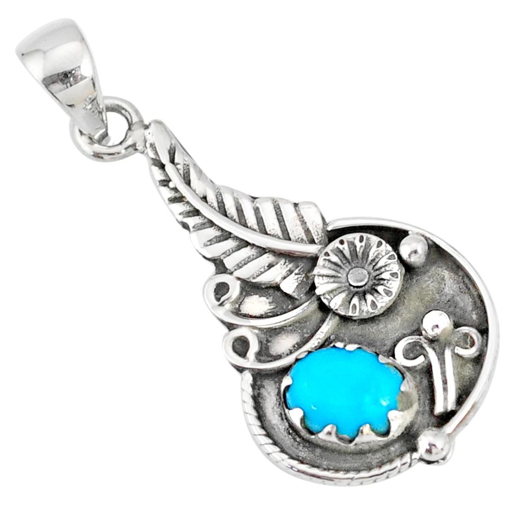 2.11cts natural blue sleeping beauty turquoise 925 silver flower pendant r77860