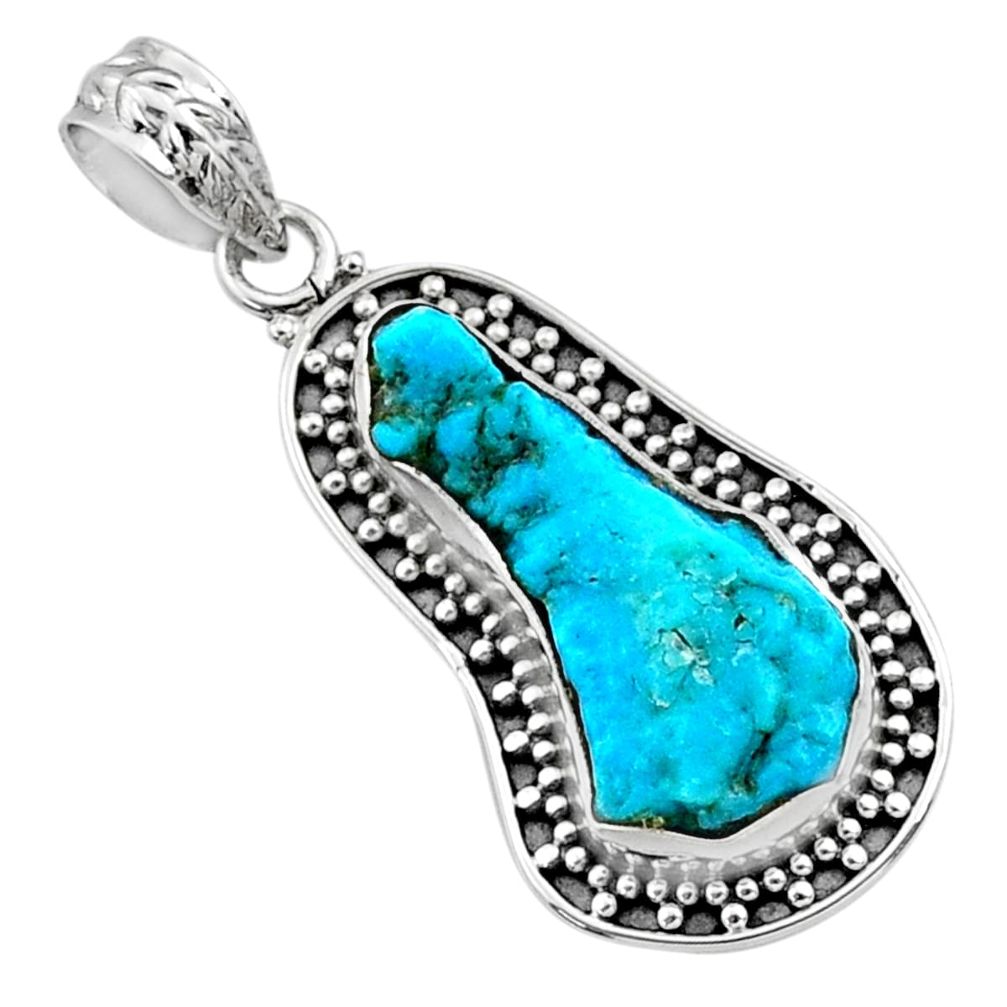 10.28cts natural blue sleeping beauty turquoise raw 925 silver pendant r66639