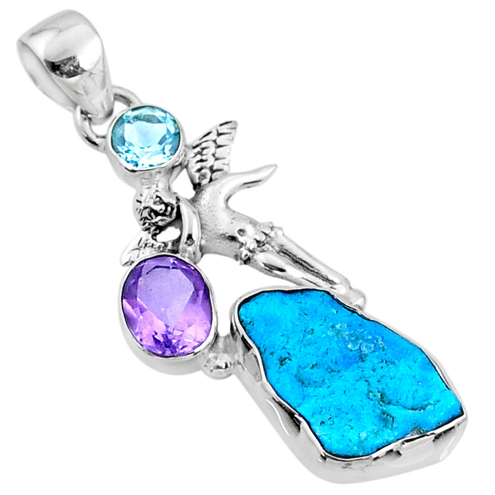 9.05cts natural blue sleeping beauty turquoise raw 925 silver pendant r66949