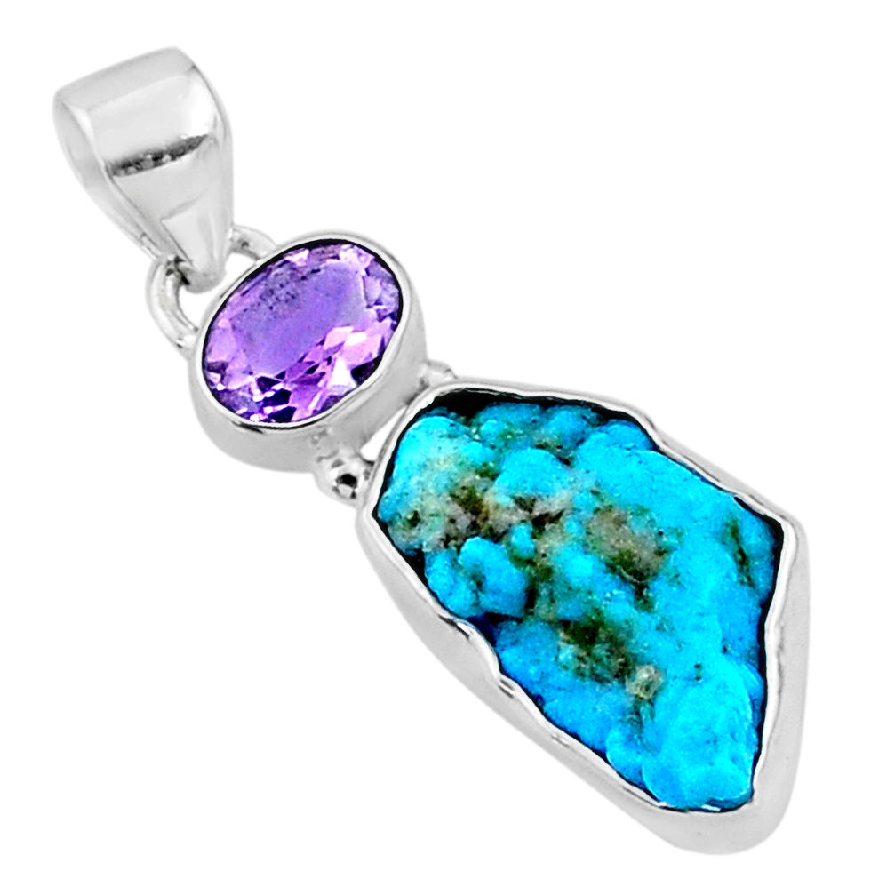 9.83cts natural blue sleeping beauty turquoise raw 925 silver pendant r66951