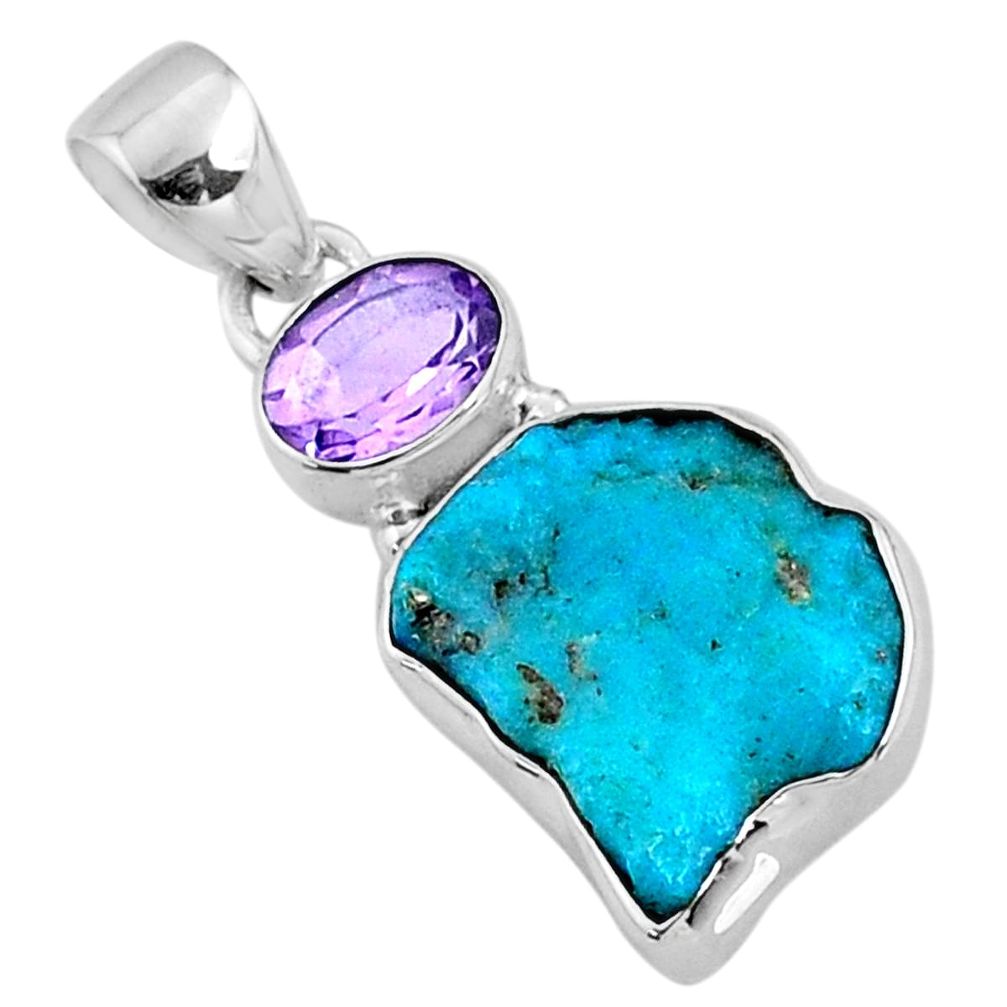 9.75cts natural blue sleeping beauty turquoise raw 925 silver pendant r66955