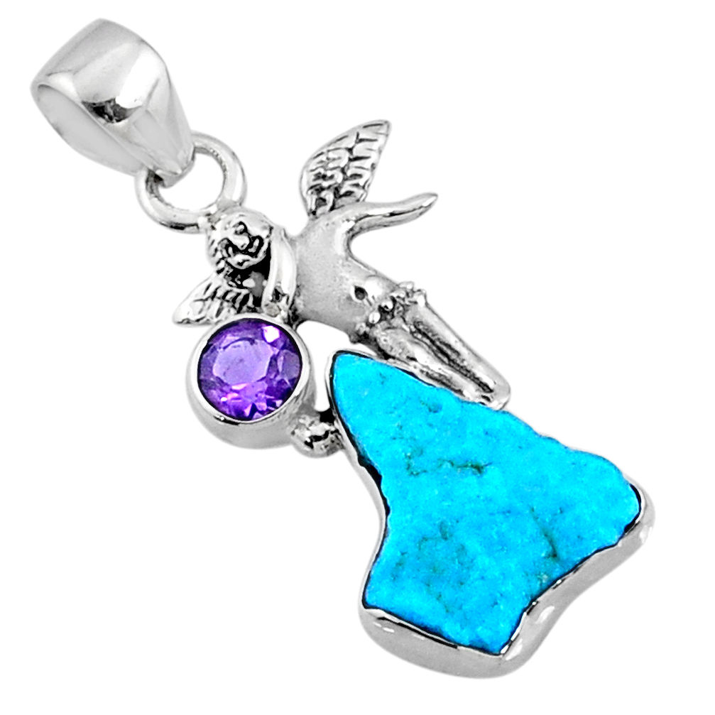 8.06cts natural blue sleeping beauty turquoise raw 925 silver pendant r66958