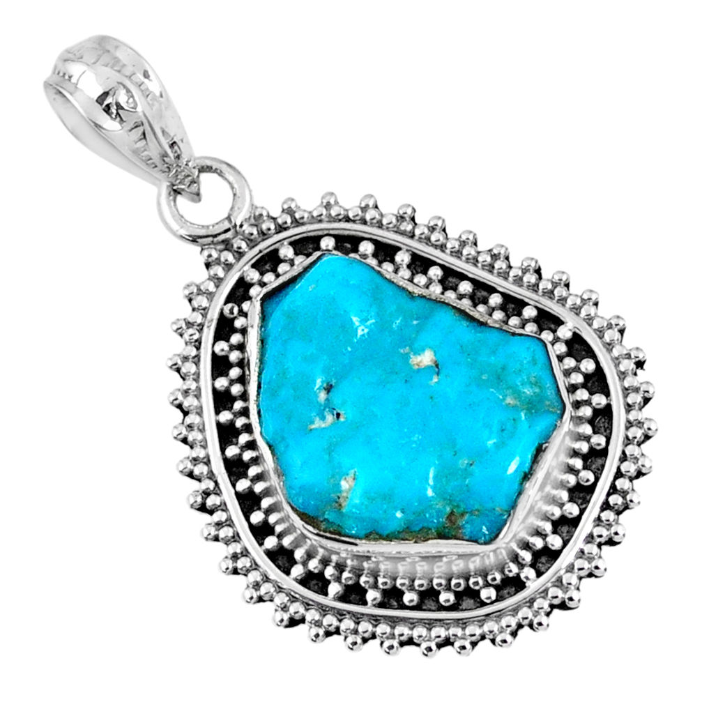 8.11cts natural blue sleeping beauty turquoise rough 925 silver pendant r62242