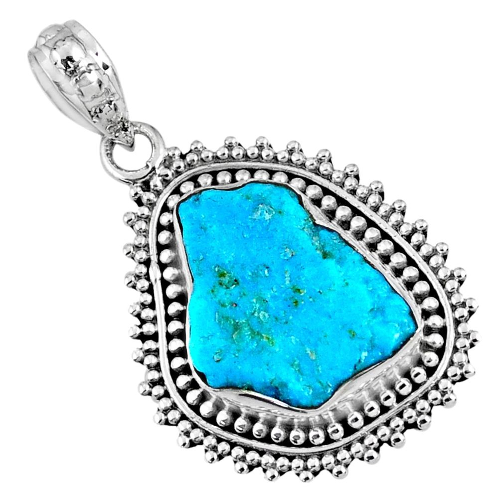 9.29cts natural blue sleeping beauty turquoise rough 925 silver pendant r62252