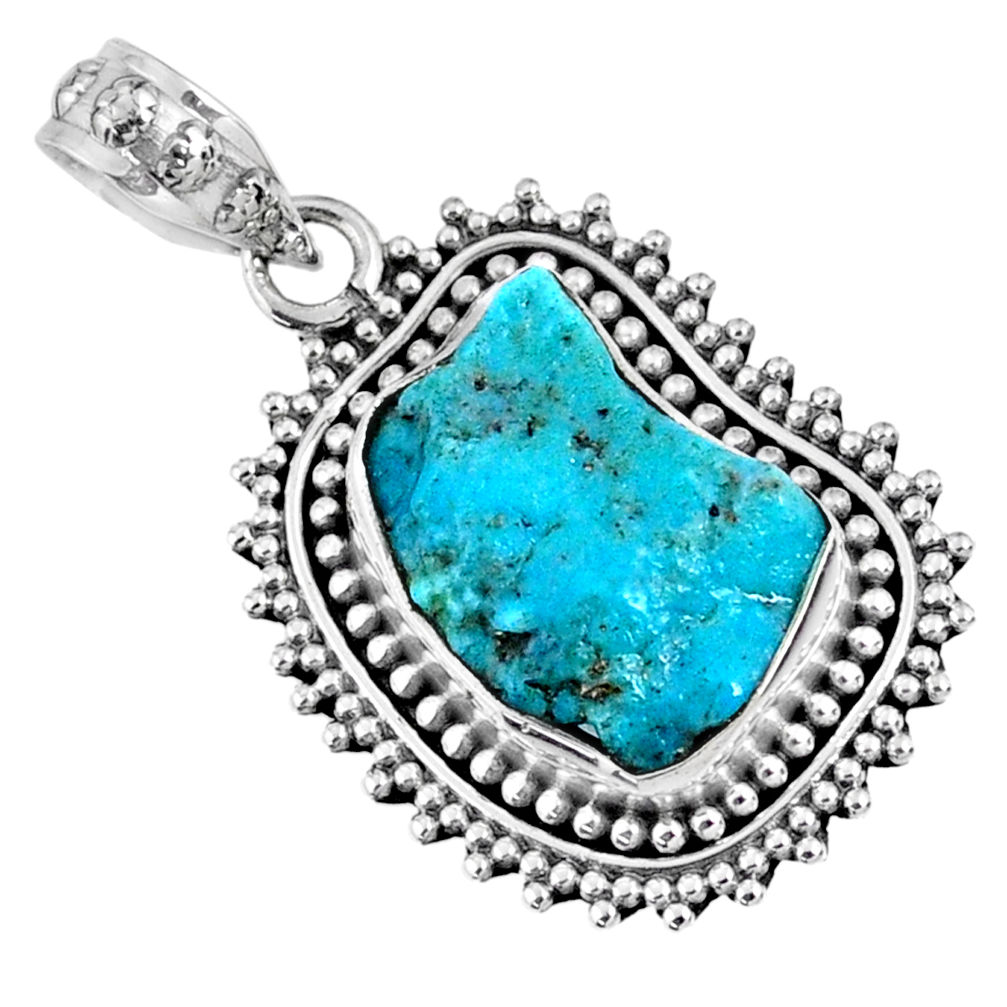 8.80cts natural blue sleeping beauty turquoise rough 925 silver pendant r62272