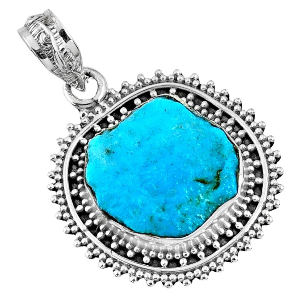 9.29cts natural blue sleeping beauty turquoise rough 925 silver pendant r62274