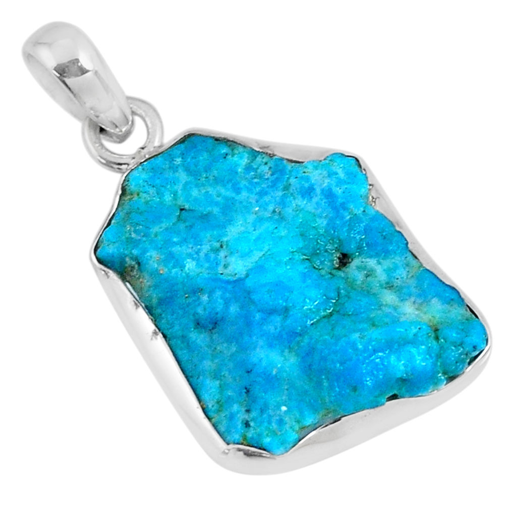 11.26cts natural blue sleeping beauty turquoise rough 925 silver pendant r62303