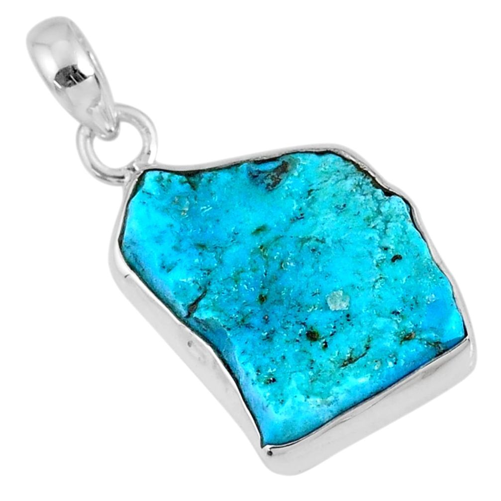 11.11cts natural blue sleeping beauty turquoise rough 925 silver pendant r62306
