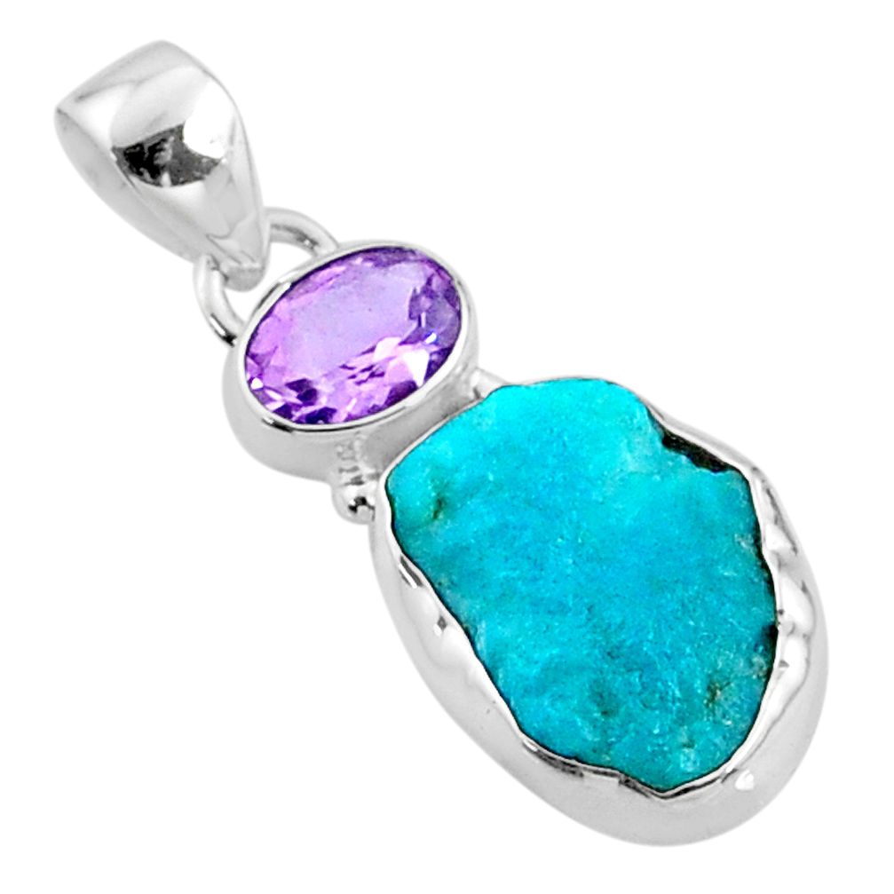 8.56cts natural blue sleeping beauty turquoise raw 925 silver pendant r66883