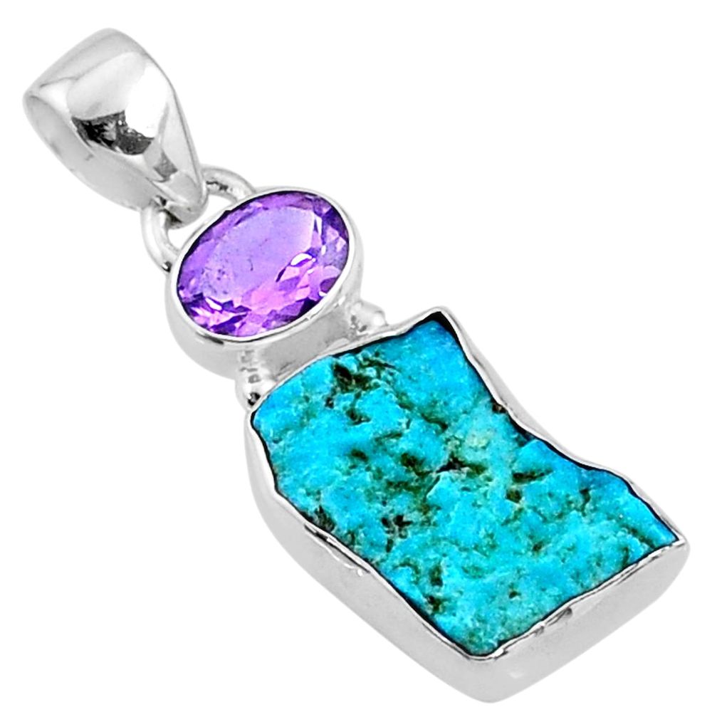 8.56cts natural blue sleeping beauty turquoise raw 925 silver pendant r66884