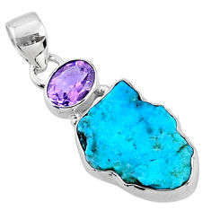 Clearance Sale- 8.76cts natural blue sleeping beauty turquoise raw 925 silver pendant r66886