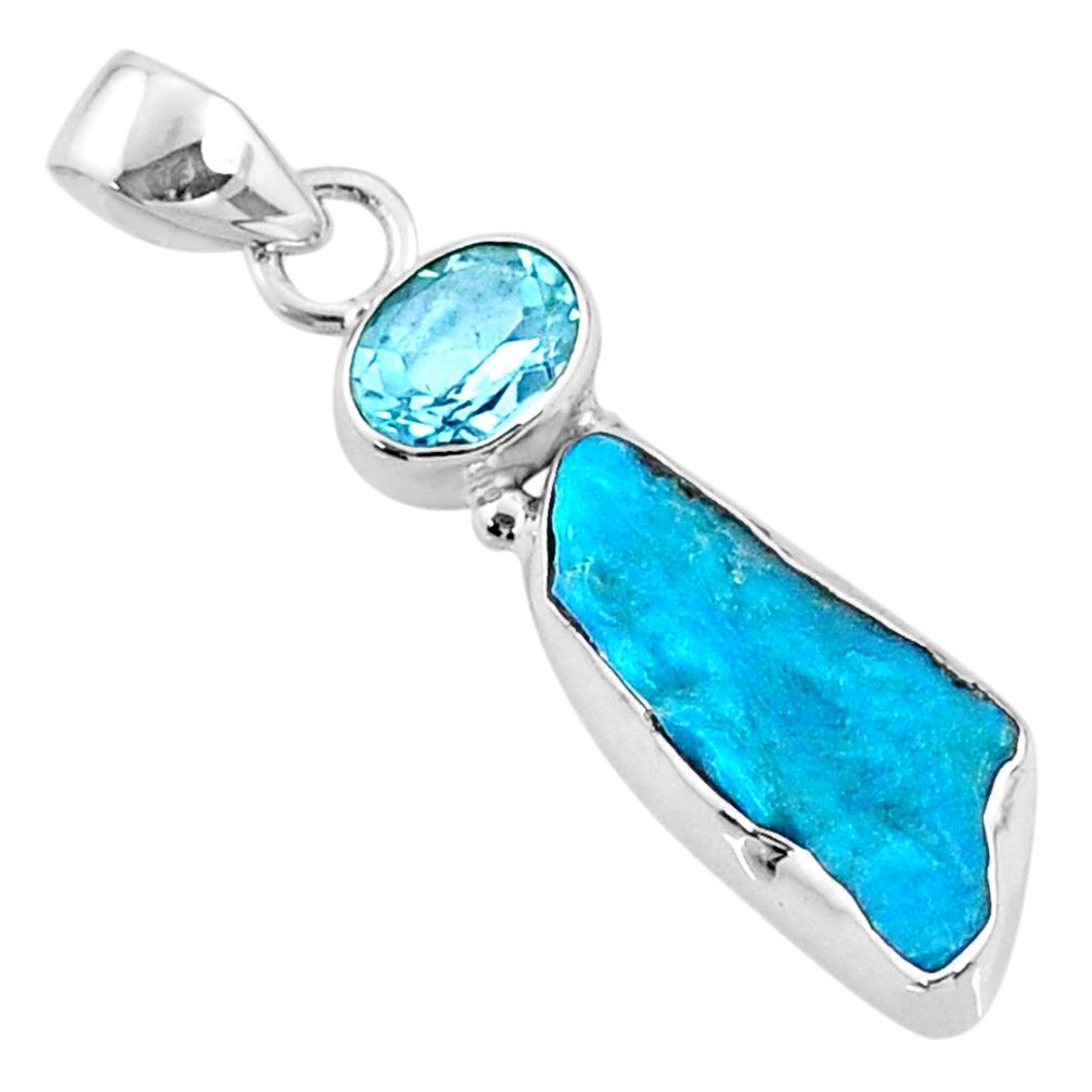 8.86cts natural blue sleeping beauty turquoise raw 925 silver pendant r66899