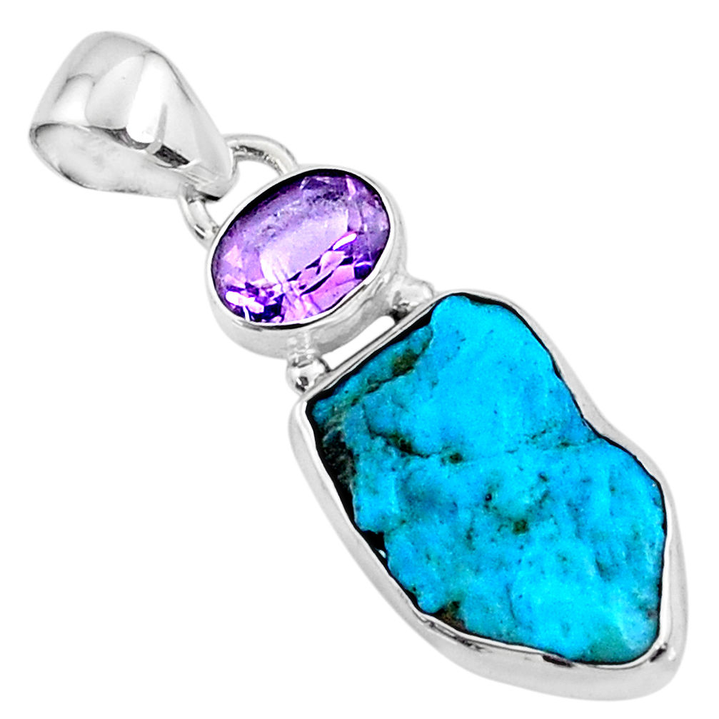 9.75cts natural blue sleeping beauty turquoise raw 925 silver pendant r66902