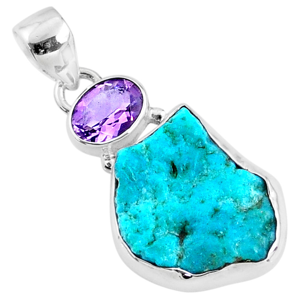 11.69cts natural blue sleeping beauty turquoise raw 925 silver pendant r66906