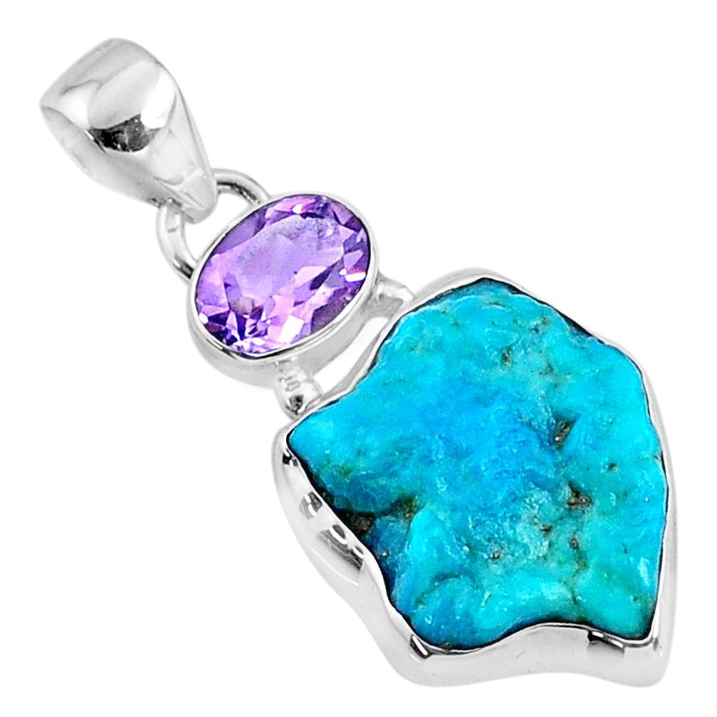 12.62cts natural blue sleeping beauty turquoise raw 925 silver pendant r66911