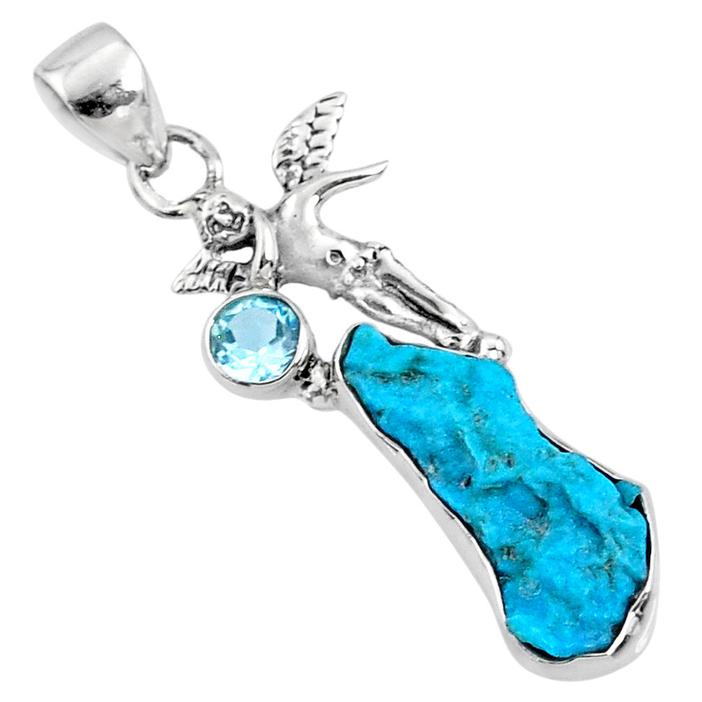 8.51cts natural blue sleeping beauty turquoise raw 925 silver pendant r66921