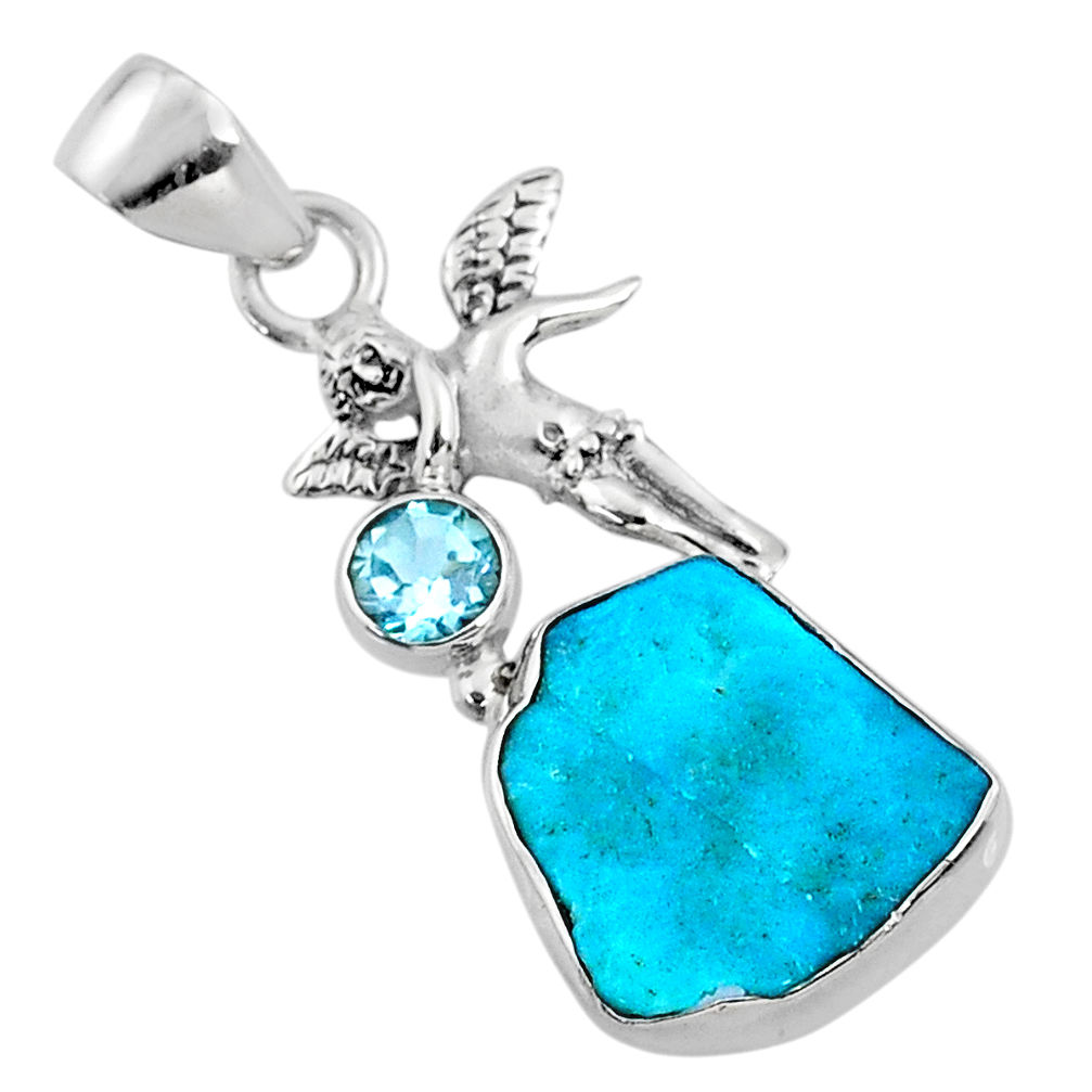 7.65cts natural blue sleeping beauty turquoise raw 925 silver pendant r66922