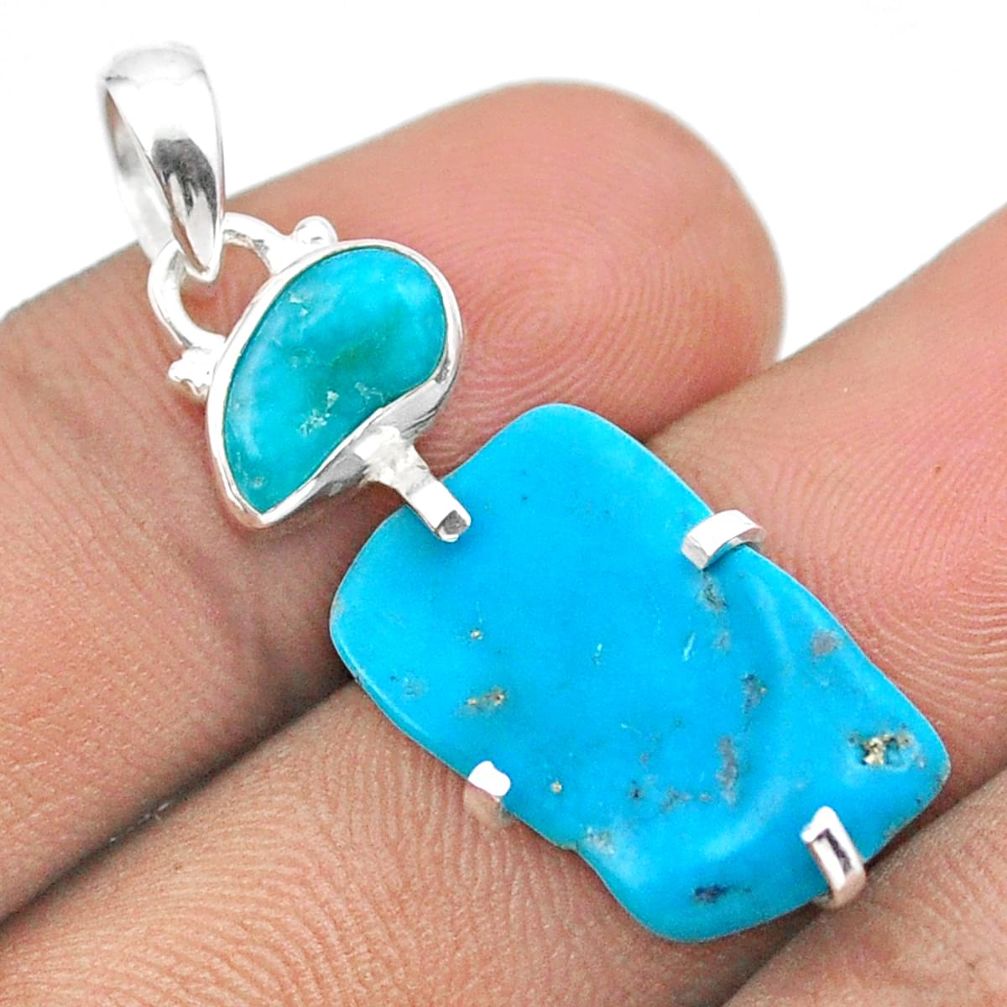 8.40cts natural blue sleeping beauty turquoise rough 925 silver pendant u10037