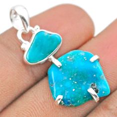 8.80cts natural blue sleeping beauty turquoise rough 925 silver pendant u10041