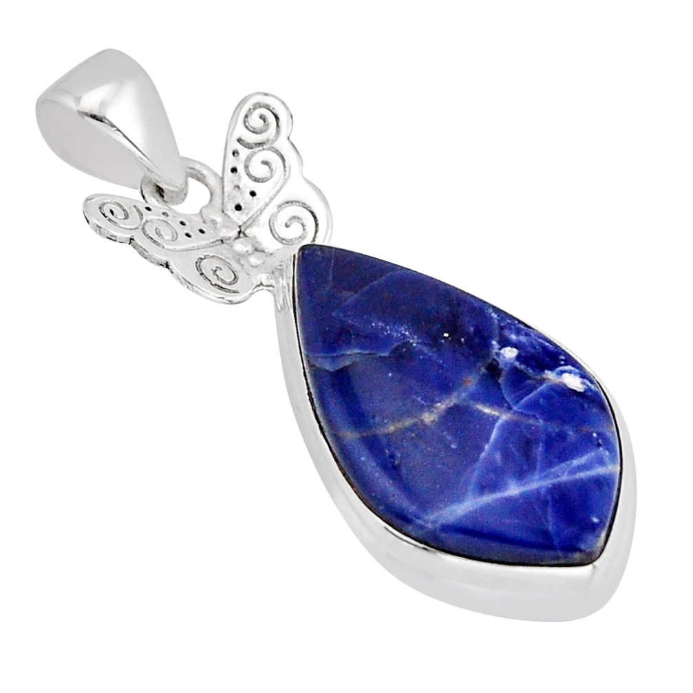 10.70cts natural blue sodalite 925 sterling silver butterfly pendant y68625