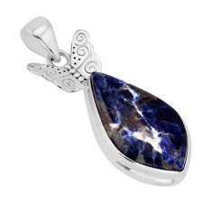 12.14cts natural blue sodalite 925 sterling silver butterfly pendant y69246