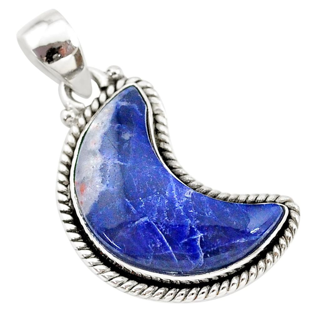 12.72cts natural blue sodalite 925 sterling silver fancy moon pendant t21978