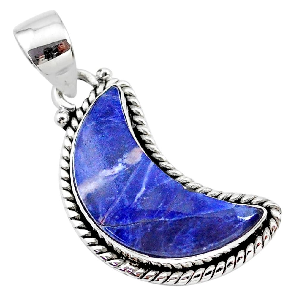 11.73cts natural blue sodalite 925 sterling silver moon pendant t21962