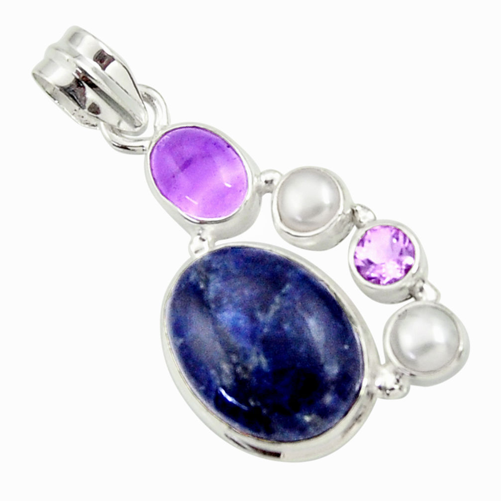  blue sodalite amethyst pearl 925 sterling silver pendant d44688