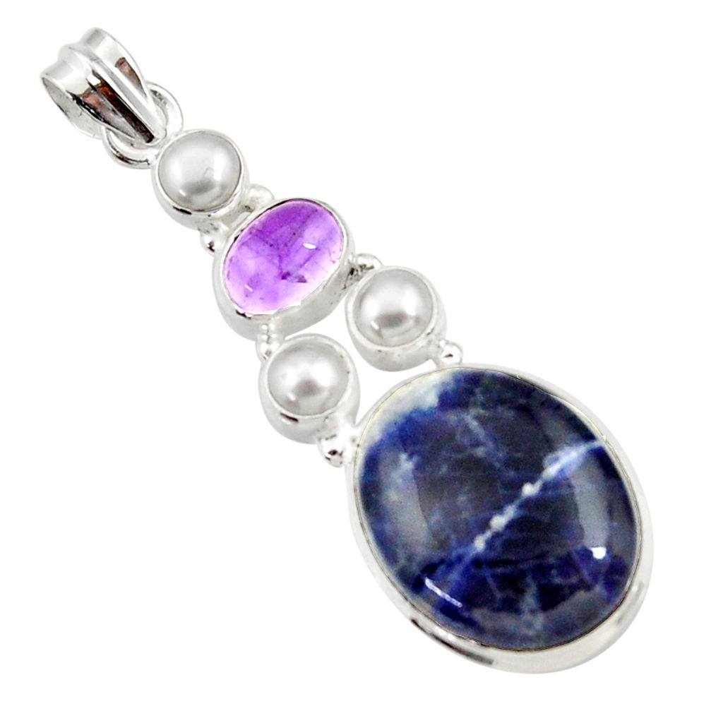  blue sodalite amethyst pearl 925 sterling silver pendant d44695