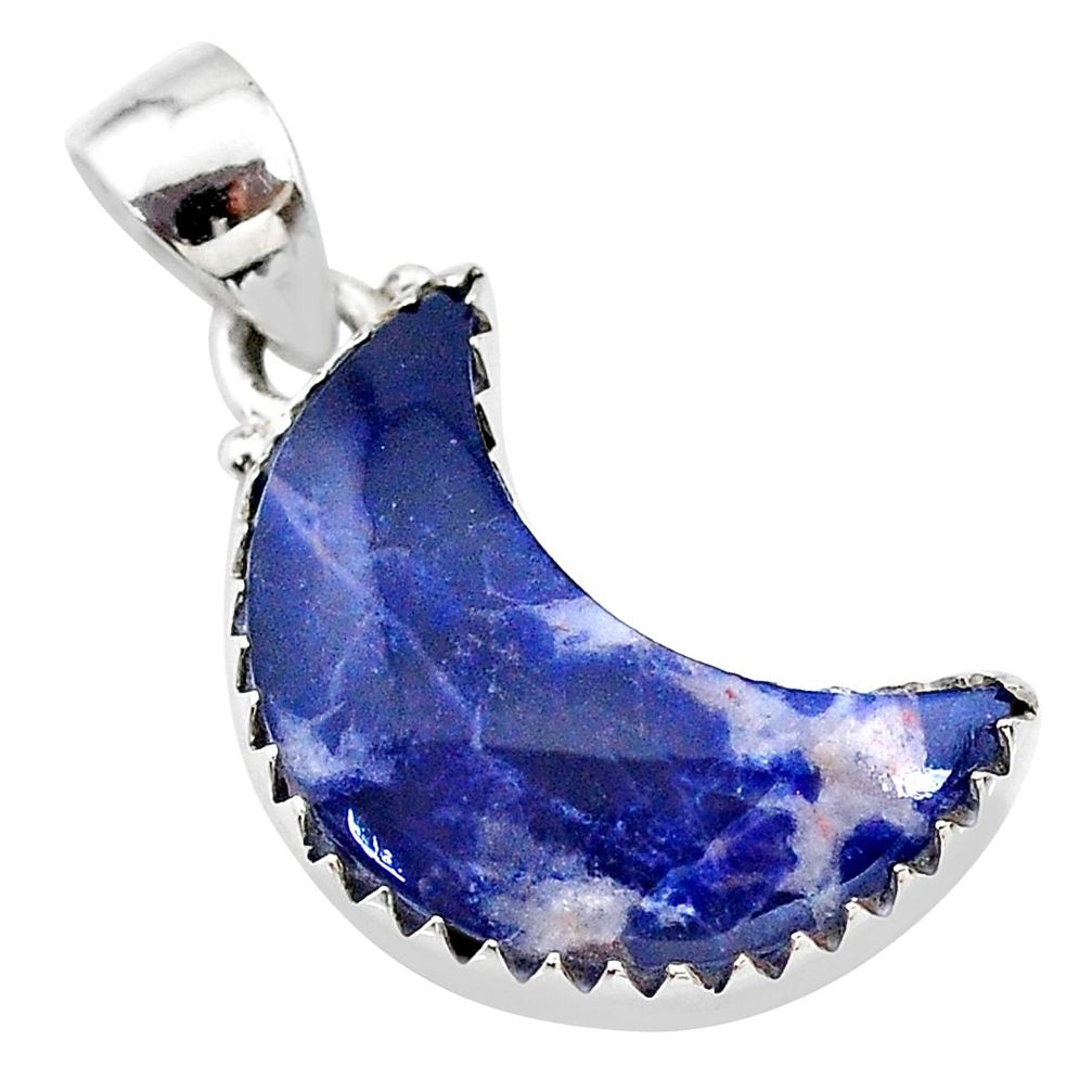 9.72cts natural blue sodalite fancy 925 sterling silver moon pendant t21946