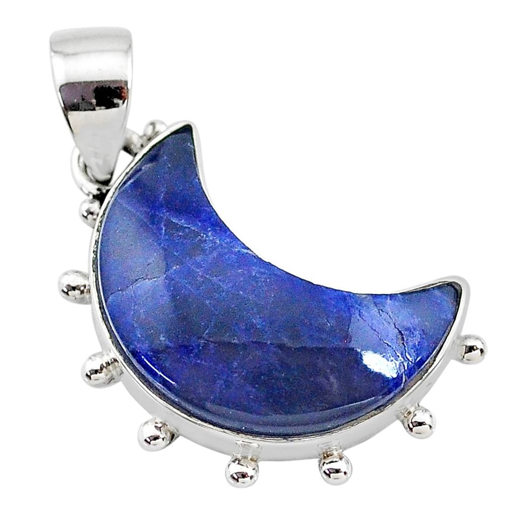 10.65cts natural blue sodalite fancy 925 sterling silver moon pendant t21947