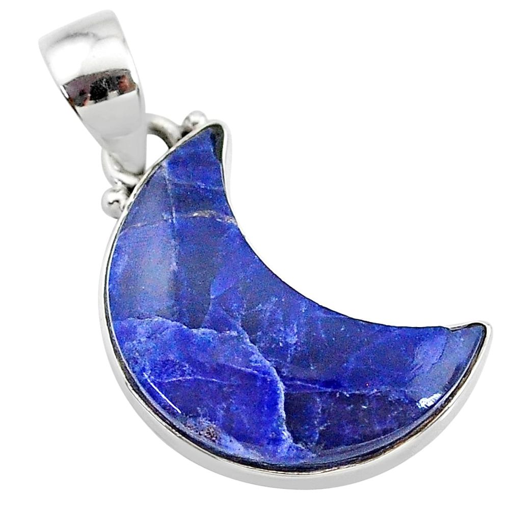 8.68cts natural blue sodalite fancy 925 sterling silver moon pendant t21948