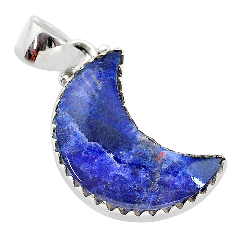 9.22cts natural blue sodalite fancy 925 sterling silver moon pendant t21950