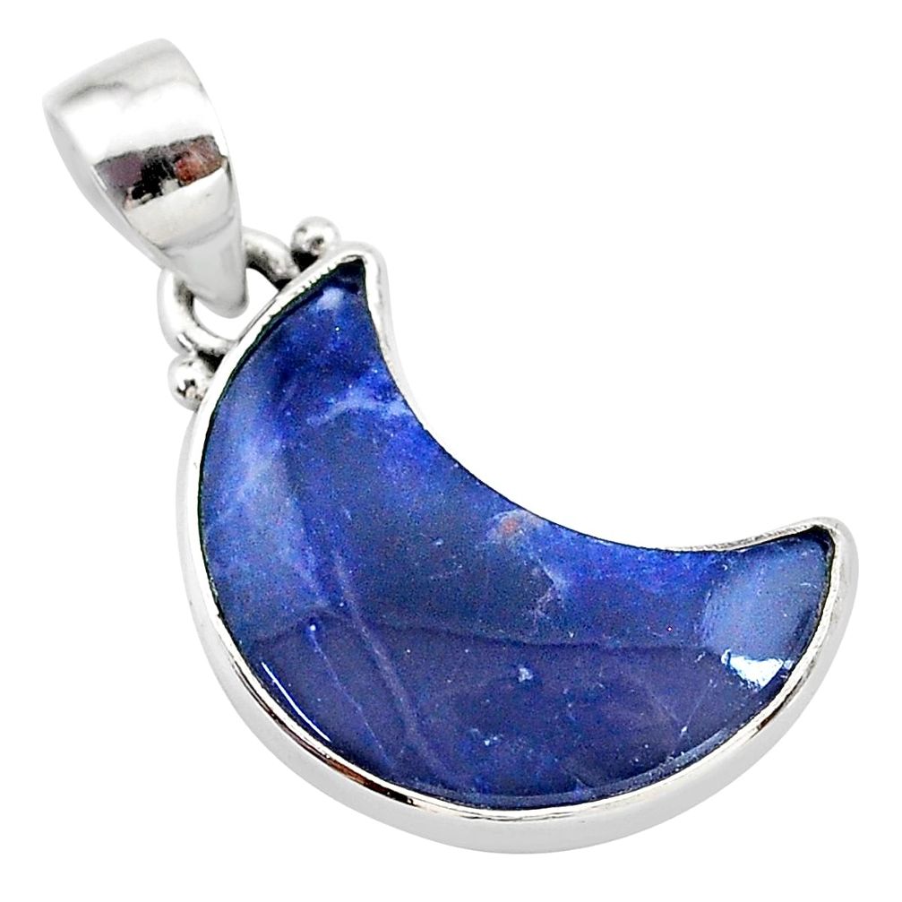 9.68cts natural blue sodalite fancy 925 sterling silver moon pendant t21953