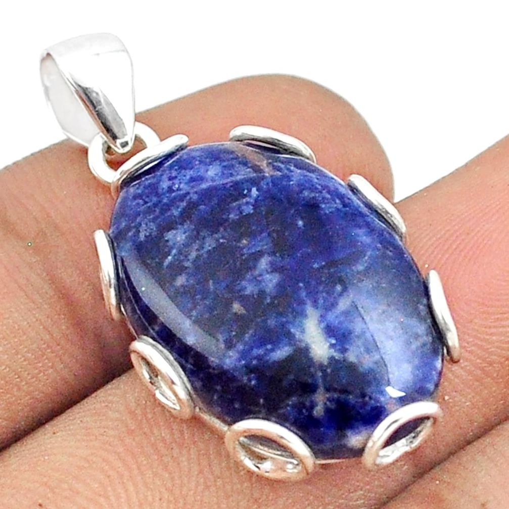 14.60cts natural blue sodalite oval 925 sterling silver pendant jewelry u22260