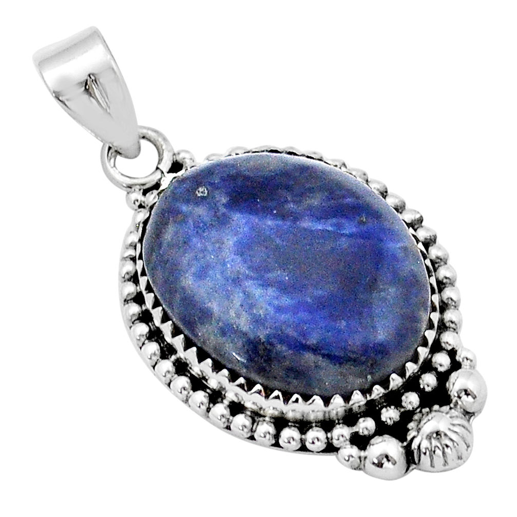17.20cts natural blue sodalite oval 925 sterling silver pendant jewelry u89913