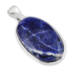 16.25cts natural blue sodalite oval 925 sterling silver pendant jewelry y23318