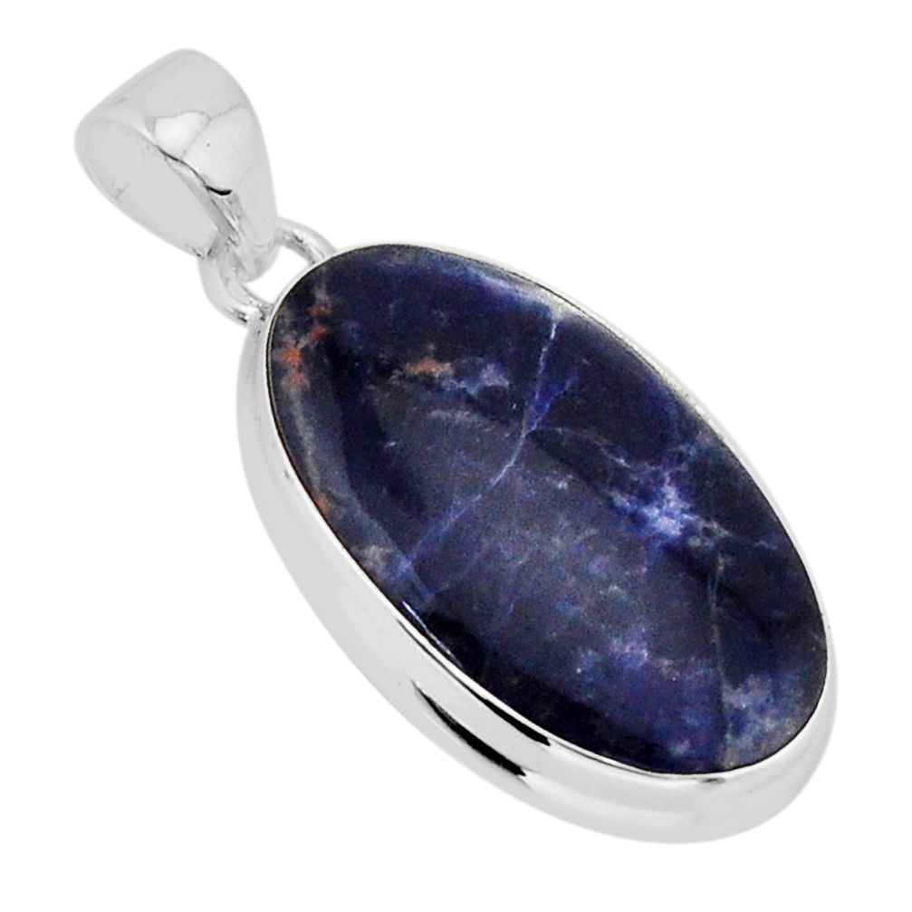 11.62cts natural blue sodalite oval 925 sterling silver pendant jewelry y69243