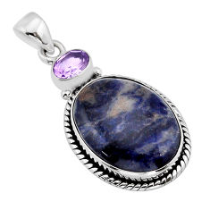 16.87cts natural blue sodalite oval amethyst 925 sterling silver pendant y61921