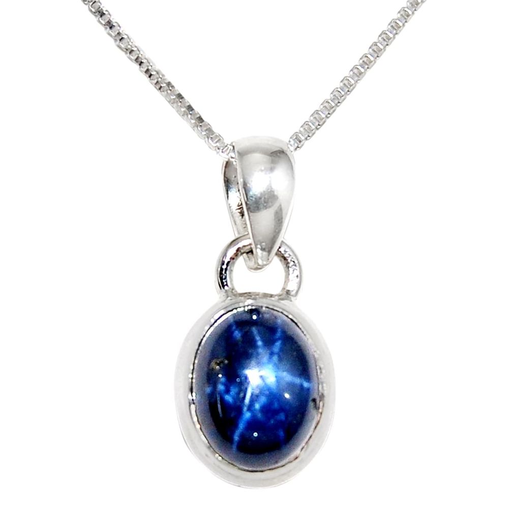 4.03cts natural blue star sapphire 925 sterling silver 18' chain pendant r36401