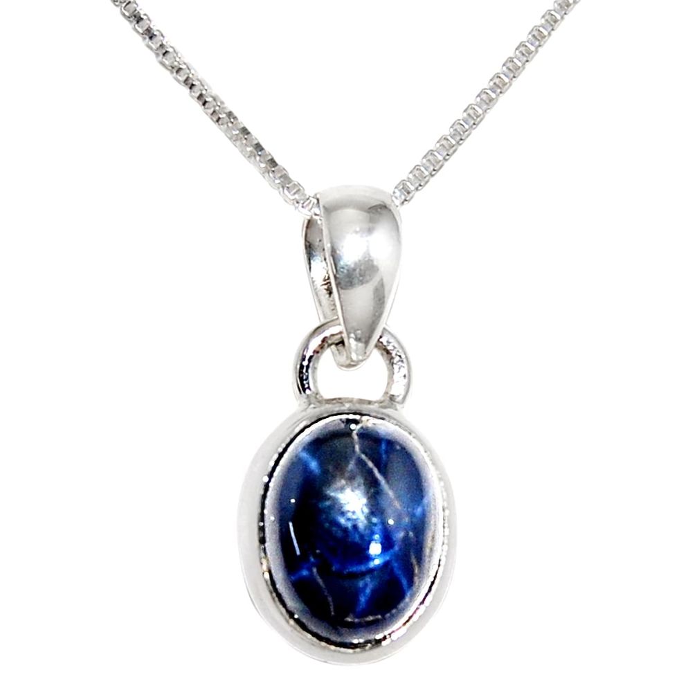 4.04cts natural blue star sapphire 925 sterling silver 18' chain pendant r36403